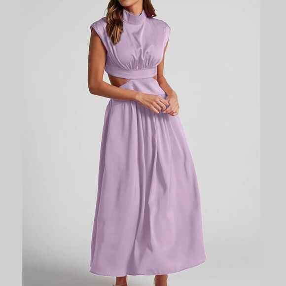 Cutout Mock Neck Sleeveless Dress Lavender Maxi Sz Large - Picture 4 of 8